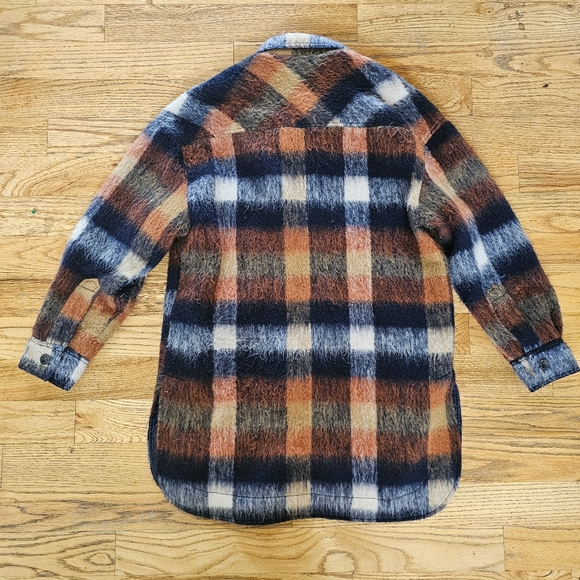 Nine West Size L Plaid Shacket Jacket Coat Orange and Blue Fluffy Button Down - Picture 6 of 8